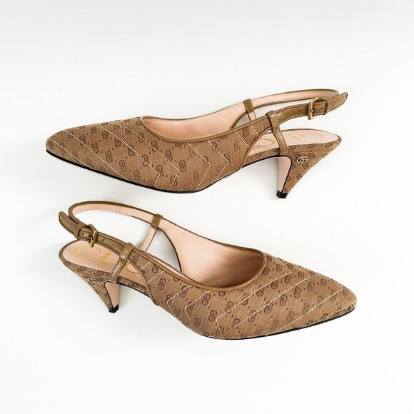 Gucci GG Monogram Slingback Heels Chevron Quilted Mignon Size 36.5, 6.5 - Picture 12 of 12